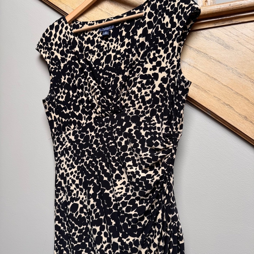American Living Women Animal Print Ruched Sheath Faux Wrap Dress 14 Cap Sleeve - Picture 4 of 9